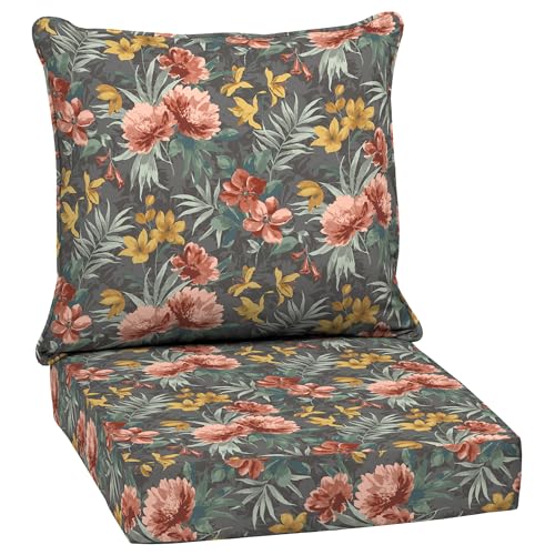 Image of Arden Deep Seat Outdoor Chair Cushion Set, 24 in x 24 in, Weather-Proof, Rain-Proof, Fade Resistant Patio Cushion Set for Chair, Sofa, and Couch Phoebe Grey Floral