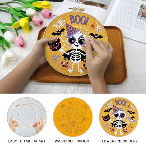 Image of XM-GENYUE 3 Sets Festival Pattern Embroidery Kit with Embroidery Hoop, Easy Hand Embroidery Kit for Beginners and Adults, Full Embroidery Hoop Kit with Needles and Thread Included