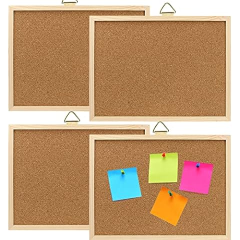 ZEONHEI 4 Pack 30 x 40 cm Cork Board, Double Sided Notice Pin Board with Wall Mount Screws and Pins, Wooden Frame Cork Bulletin Message Notice Board for Walls, Home, Office, 11.8 x 15.8 Inch Cover