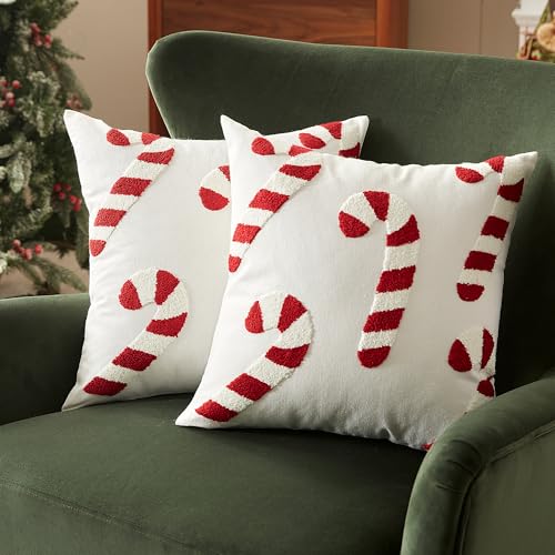Sonive 2 Stück Weihnachten Kissenbezüge 45x45cm(18x18 in) Große Bonbonkrücke Dekokissen Weiche Kissenhülle für Sofa Deko Weihnachten Feiertag Dekoration