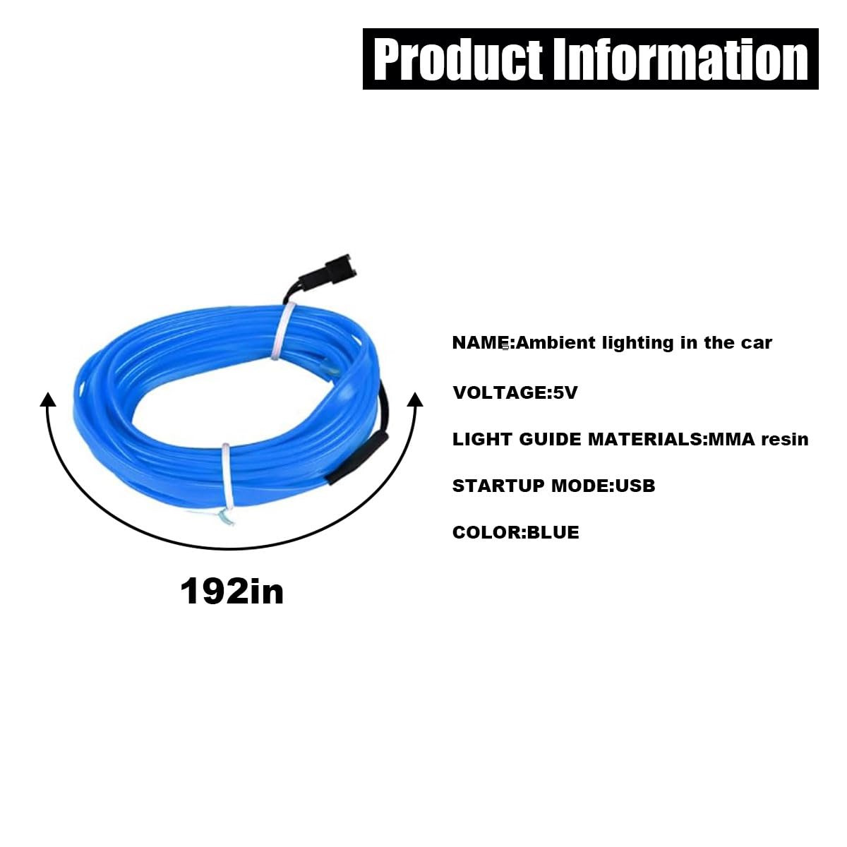 EL Wire Interior Car LED Strip Lights, USB Car Neon Light Strip with Sewing Edge, 16FT Neon Light 5V with Fuse Protection, Electroluminescent Car Indoor Decorations (Blue)