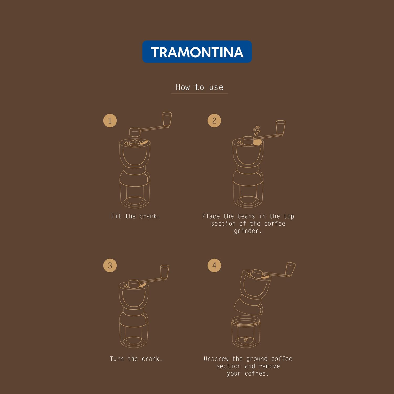 TRAMONTINA - Młynek do kawy, korpus z tworzywa ABS, młynek z ceramicznym ostrzem, regulator wielkości ziarna, 4 opcje mielenia, praktyczny i skuteczny