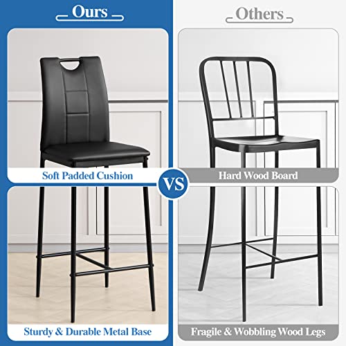 Bacyion Bar Stools Set Of 4 - Black Counter Height Stools 26 Inch Bar Stool With Back Upholstered Faux Leather Island Stools Modern Bar Chairs For Kitchen Counter Black Barstools With Metal Footrest #TOP5