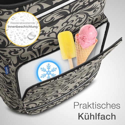 maxVitalis Einkaufstrolley Treppensteiger mit Kühlfach, Einkaufsroller klappbar, Shopping Trolley höhenverstellbar, Reflektoren, abnehmbare Tasche 43 L, Hackenporsche (Treppensteiger-Trolley, Taupe) – Bild 8