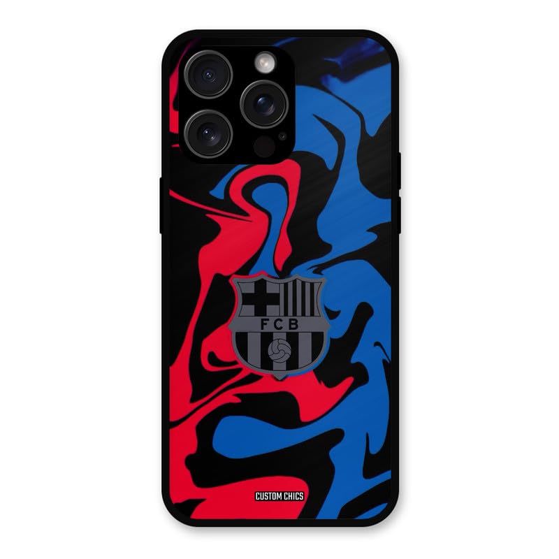 Image of PrintShield FC Barcelona Comic Back Cover for iPhone 15 Pro max, Shockproof Printed Phone Case with Soft TPU Sides & Anti-Slip Grip