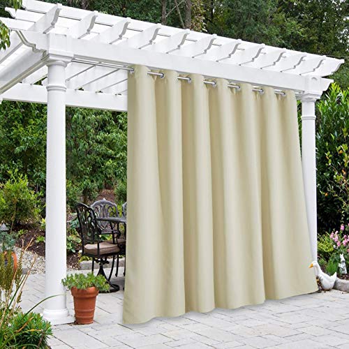 NICETOWN Indoor & Outdoor Curtain for Porch Waterproof, Room Divider Thermal Insulated Blackout Extra Wide Sliding Door Blind for Gazebo/Front Porch,