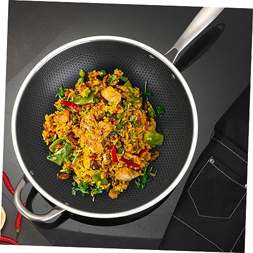 Wok de acero inoxidable estilo chino con asas de panal miniatura 3