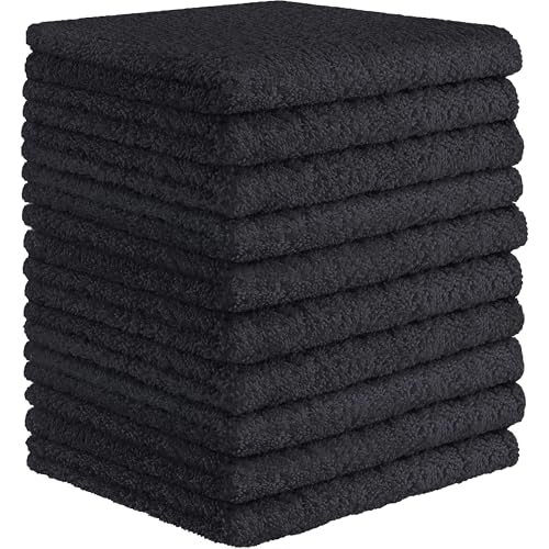 Image of DecorRack 10 Pack 100% Cotton Wash Cloth, Luxurious Soft, 12 x 12 inch Ultra Absorbent, Machine Washable Washcloths, Black (10 Pack)