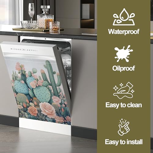 Image of Blooming Cactuses Dishwasher Magnets Decorative Cover,Tropical Magnet Fridge Panel Decal for Home Kitchen Decor,23x26 in