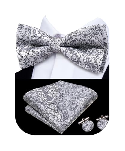 Image of Hi-Tie Bow Ties for Men Pre-Tied Pocket Square with Cufflinks Mens Bowtie Sets for Wedding Formal Party