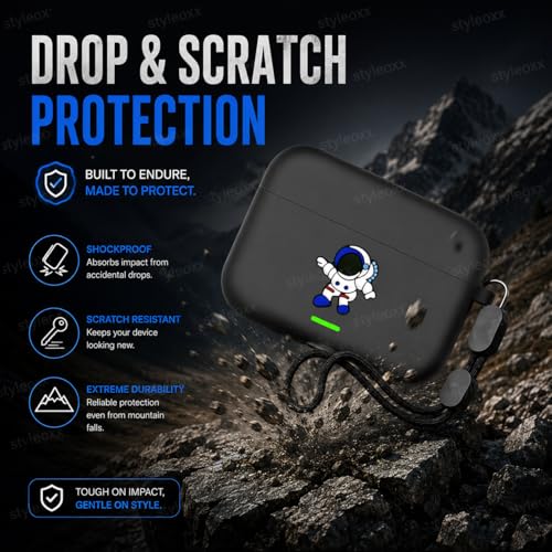 Image of Anvique Silicone Case Cover for Realme Buds T500 Pro, Shockproof Protective Earbuds Cover with Keychain Hook, Anti-Scratch Soft Silicone Skin, Full Body Protection Case (Astronout Lanyard)