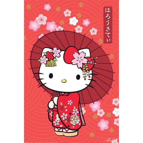 Hello Kitty - Poster JAPANESE STYLE (91,5 cm x 61 cm) (Rouge/Blanc)