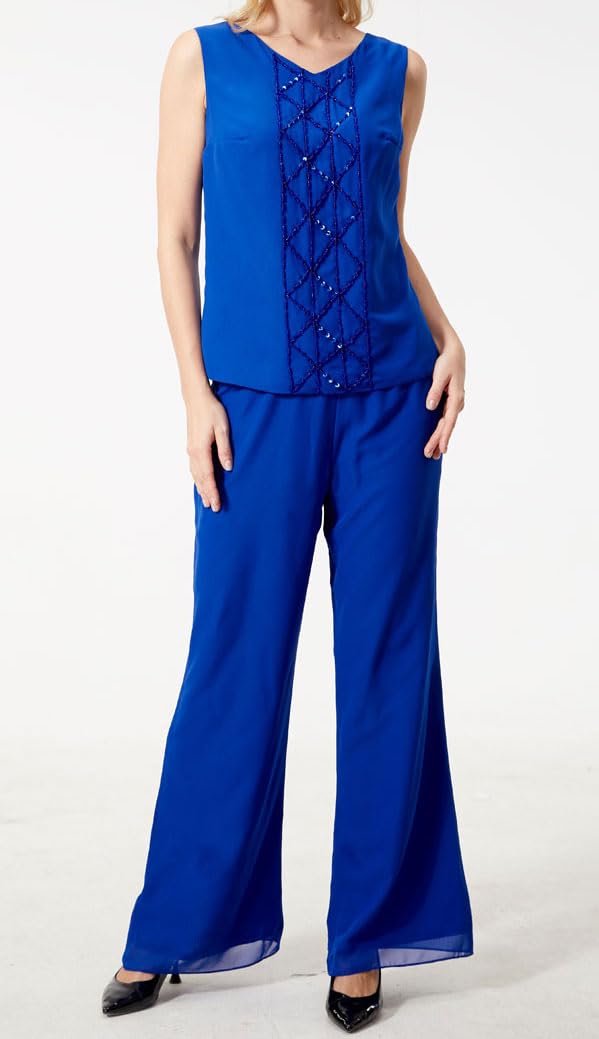 Abito da donna in chiffon, 3 pezzi, per madre della sposa, pantaloni con giacca con perline, abito da sera