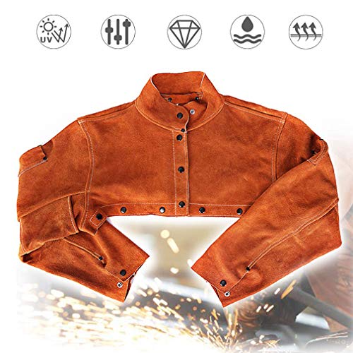 Preisvergleich Produktbild HUA JIE Rindsleder Arbeitsjacke Jacket,Schwer Entflammbar Schweißerschürze,Hitzebeständig Feuerfest Verwendet in Industrie, Schweißer, Garten, Schreiner, Werkstatt, Unisex,XXXL