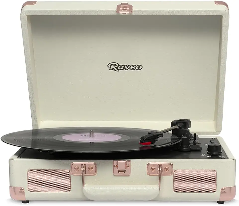 Raveo Vitrola Sonetto Rose Gold com Conexão Bluetooth, USB Reproduz e Grava, Radio FM, Saída Auxiliar e Bivolt