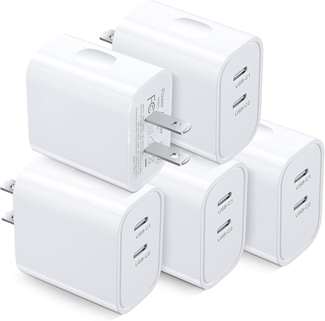 USB C Wall Charger [5 Pack], Costyle 20W Double USB C Charger Dual USB C Port Charging Block Brick Cube Wall Plug Adater for iPhone 14 13 12 11 Pro Max XS XR Pad, AirPods, Watch Series(White)