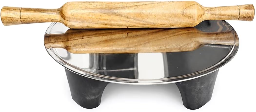 Stainless Steel Roti Chakla with Rolling Pin | 24.5 cm Diameter | 660g | Non-Slip Base | Stainless Steel Top & Plastic Bottom | Multipurpose Kitchen Tool-image-36