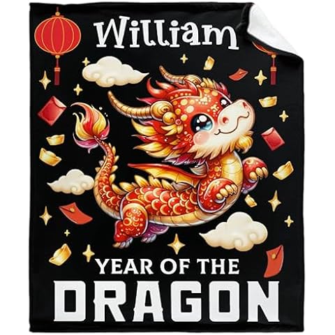 COW BLANKET Custom Year of The Dragon Blankets Gifts for Birthday Son Daughter Brother Friends,Personalized Premium Flannel Blankets for Christmas Thanksgiving, All Season Use 40''x 50'' -S Cover