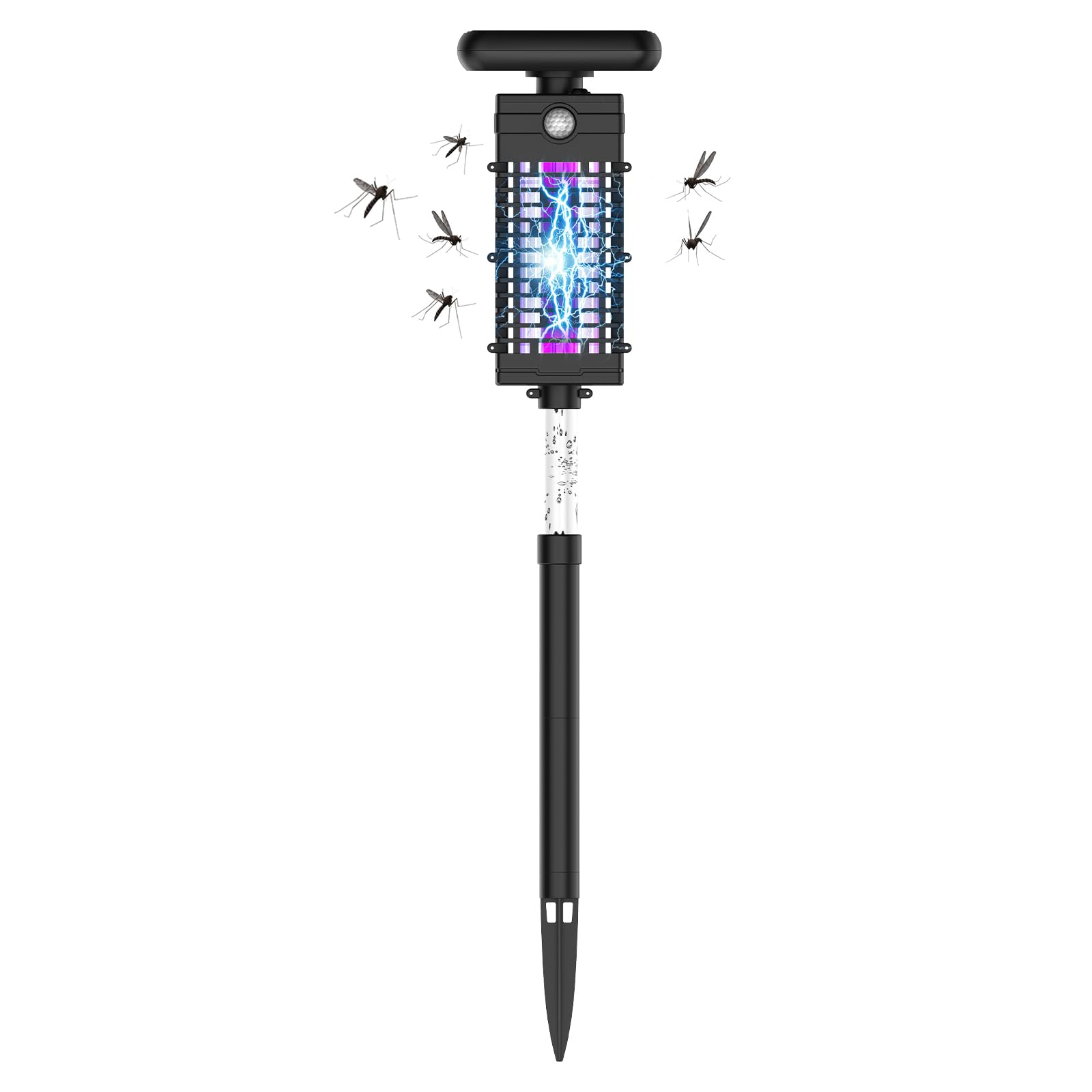 Electric Mosquito Killer, 5V Solar Bug Zapper 2000V Cordless Mosquito Catcher Light Insect Repellent Lamp Auto On Auto Off Physical Mosquito Control for Garden Patio (Black)