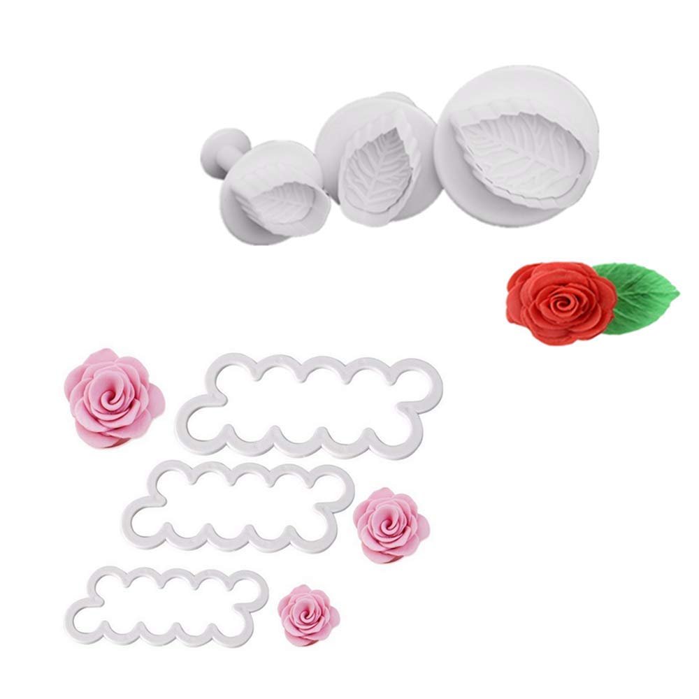G.YO Molding Roses and Leaves 3D Petal Cake Cutter Flower Fondant Icing Tool Decorating Mould DIY Baking Accessories, 6pcs