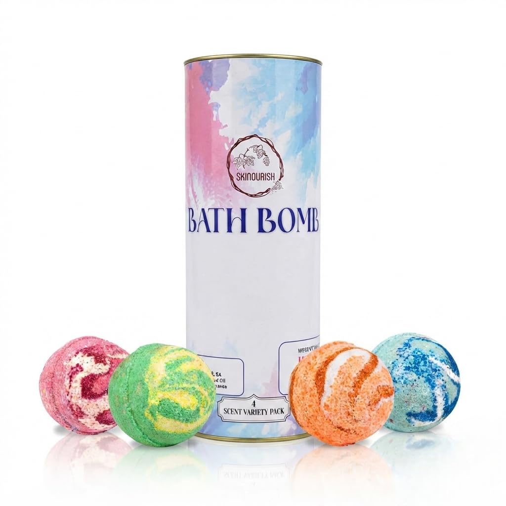 Home Boutique Bath Bomb Gift Set – 4 Scent Variety Pack | Handmade Bath Bombs with Essential Oils | Moisturizing Bath Fizzies for Women & Men | Spa Relaxation, Bubble Bath, Skin Softening | Birthday, Anniversary & Self Care Gift