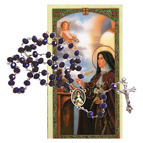 Saint Catherine of Siena Patron of Nurses people ridiculed Faceted Rondelle 8mm Beads Rosary with Tertium Millennium Crucifix and Silver Plated Centerpiece Includes a Blessed Prayer Card2