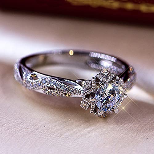 925 Sterling Silver Shiny Full Diamond Ring Cubic Zirconia Flower Ring CZ Diamond Ring Personality Ring for Women Luxury and Delicate Female Style Wedding Engagement Princess Ring Jewelry (US Code 10)4