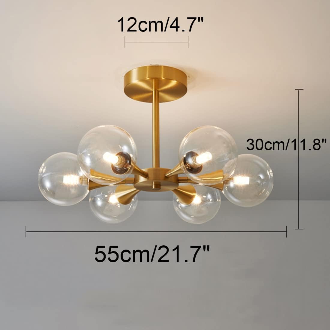 Dekoracja wnętrz Szczotkowany mosiądz Lampa sufitowa do montażu podtynkowego Sputnik Żyrandol Przezroczyste szkło Vintage Gold Blisko lampy sufitowej Duża oprawa oświetleniowa do przedpokoju Sypialnia