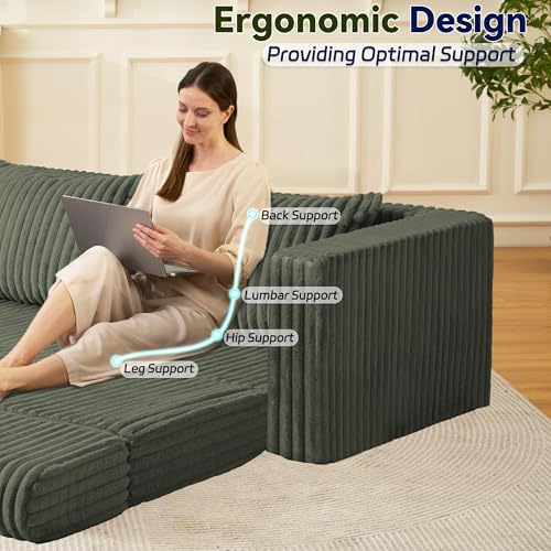 Image of HABUTWAY 68 inch Loveseat Boneless Couch, 4-in-1 Convertible Sofa Bed, Plush Fur Folding Futon Sofa Bed Couches with 2 Pillows for Living Room, High-Density Foam Support, No Assembly Required, Green