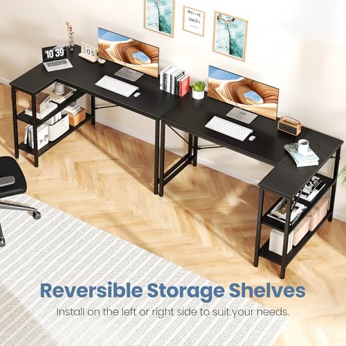 DUMOS L Shaped Desk 47 Inch Computer Desk Gaming Furniture Corner Desks Home Office PC Table with Reversible Storage Shelves for Writing Working Study Bedroom Dorm, Modern Black - Image 5