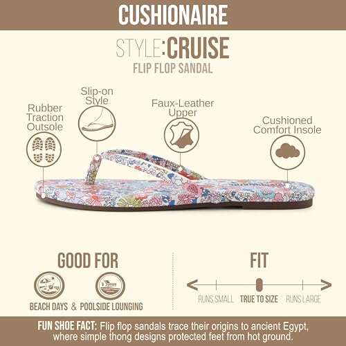 Image of CUSHIONAIRE Cruise Lightweight Womens Flip Flops, Comfortable Beach Sandals for Women with Cushioned Footbed & Flexible Slip On Design