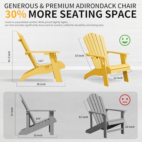 Image of Psilvam Adirondack Chairs Set of 2 with Cup Holder, Oversized,Yellow