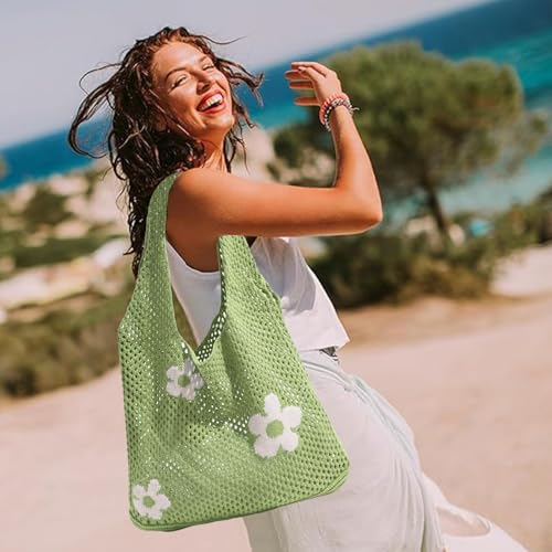 Image of Knit beach bag, Crochet Beach bag,Beach bags for women Knitted beach bag for summer