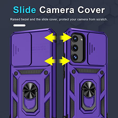 Samsung Galaxy A54 5G Case Built In Slide Camera Lens Cover And Screen Protector,Heavy Duty Shockproof Full Body Protective Phone Cover,Built In Finger Ring Stable Holder Kickstand,2023 Purple #TOP2