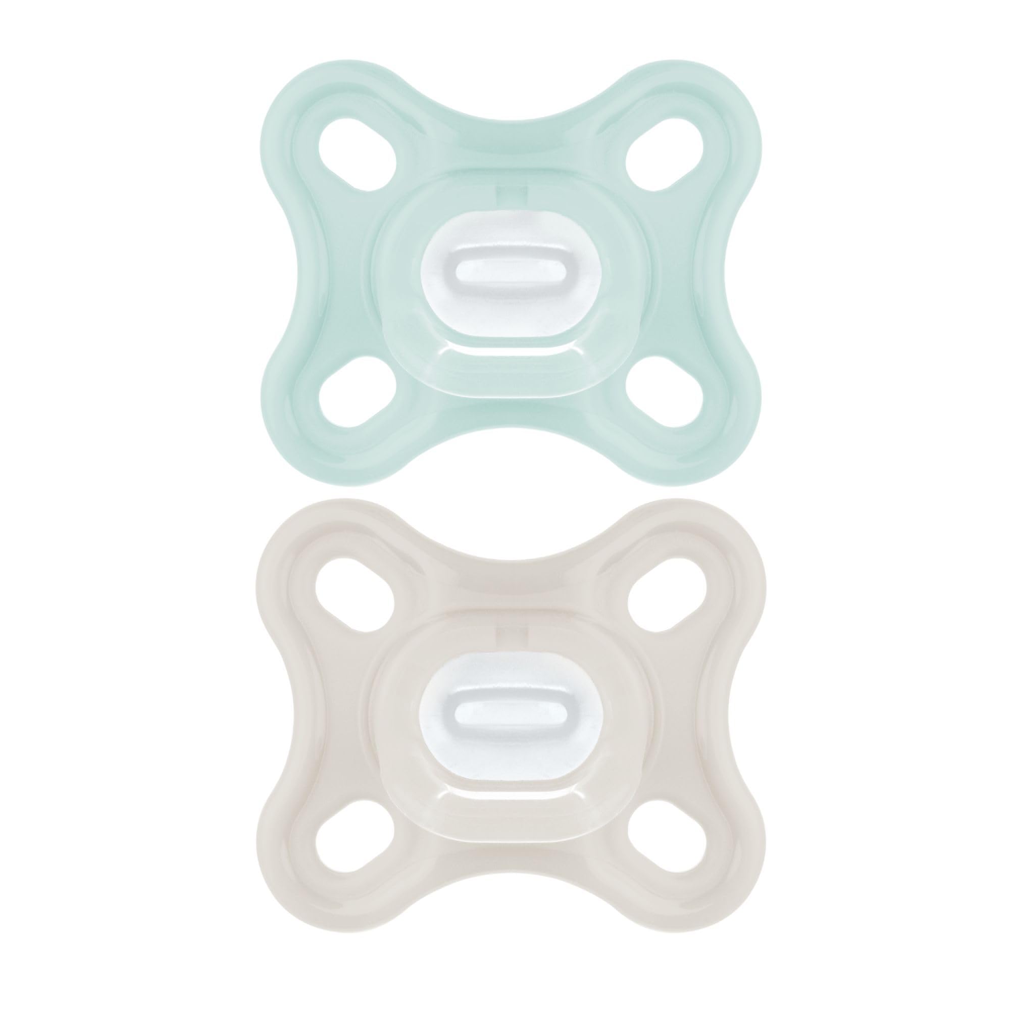 MAM Comfort Schnuller im 2er-Set, 0-2 Monate, Schnuller-Set für Früh- & Neugeborene, 100% MAM SkinSoft Silikon mit Schnullerbox, blau/türkis