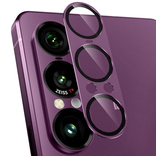 カメラフイルム Xperia 1 VII用 カメラ保護 9H強化ガラス アルミ合金 耐衝撃 全面保護 レンズカバー 超高透過率 カメラカバー 指紋防止 一体型 プロテクター パープル
