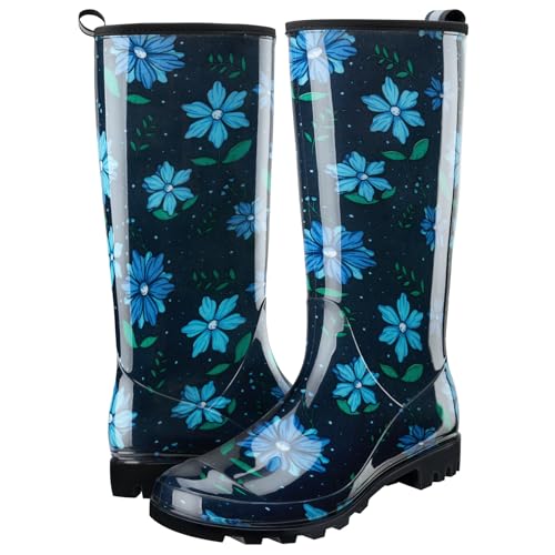 HISEA Women's Rain Boots Fashion Waterproof Garden Shoes Colorful Printed Rubber Boots Anti-Slipping Rainboots for Ladies with Comfort Insole Tall Knee High Outdoor Rain Shoes4