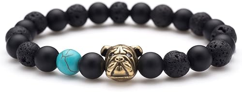 Karseer Pulsera de perlas de ónix natural y roca de lava para perro, regalo de amistad, unisex