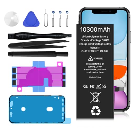 LCLEBM Akku für iPhone 11 10300 mAh 2026 Ersatzakku mit verbesserter hoher Kapazität für iPhone 11 A2111 A2221 A2223 mit professionellem Werkzeug