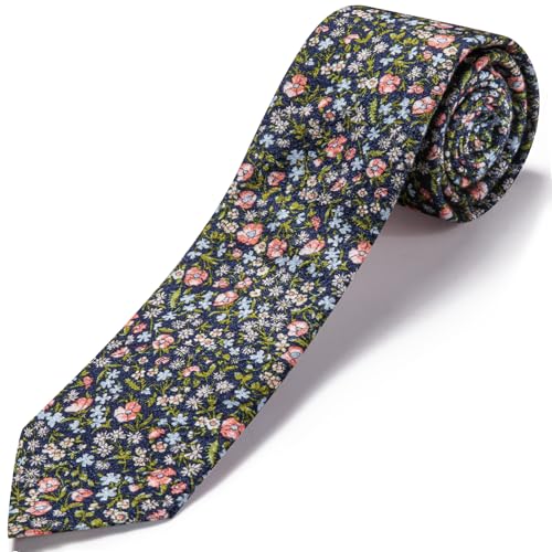 Image of Barry.Wang 100% Cotton Floral Ties for Men 63 inch Extra Long Necktie Clip | Fashion Cotton Printed Neckties,Wildflower 2.76 inch Ties Skinny,Gift Box,Groomsmen Wedding Engagement Graduation