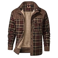 MrStream Mens Casual Long Sleeve Checkered Flannel Button Down Warm Sherp Lined Shirt Jacket