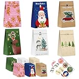 Riccioofy Christmas Treat Bags - 24 PCS Gift Bags with Stickers | CHRISTMAS Bags for Gifts | Xmas Party Favors for Kids | Small Christmas Gift Bags Assorted Sizes Baskets Decorations