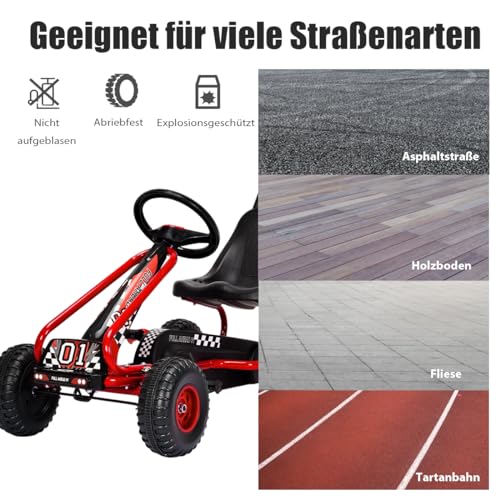 SOARS Gokart, Tretauto mit verstellbarem Sitz & Fußpedal, Go Kart mit Handbremse, Kinderspielfahrzeug Vorwärts- und Rückwärtsfunktion, Kinderfahrzeug bis 30 kg belastbar, für Kinder ab 3 Jahren (Rot) – Bild 4