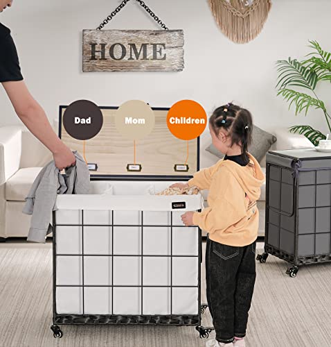 Laundry-Hamper-with-Heavy-Duty-Caster-Wheels-3-Sections-Clothes-Hamper-with-Lid-132L-Laundry-Basket-with-Removable-Liner-Bag-Laundry-Sorter-with-Metal-Handle-White Laundry Hamper with Heavy Duty Caster Wheels 3 Sections Clothes Hamper with Lid 132L Laundry Basket with Removable Liner Bag Laundry Sorter with Metal Handle White