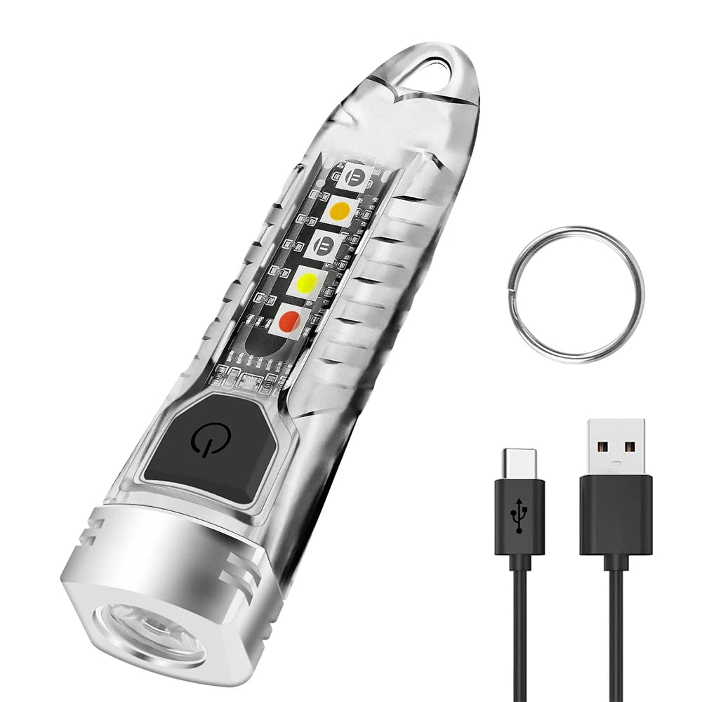 GRABOYY EDC Flashlight Rechargeable - 900 Lumens, 10 Modes, UV Red Blue Side Light, Keychain Size, USB-C Charging