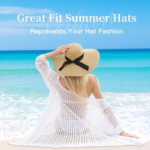 Image of Beach Hats for Women - Sun Hat Womens, Wide Brim Straw Womens Sun Hat with Wind Lanyard Roll Up Foldable UV Protection