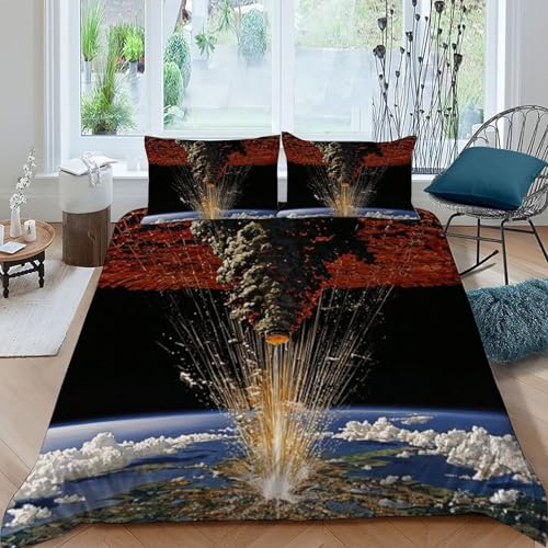 Housse de couette King imprimé 3D explosion en microfibre douce avec fermeture éclair pour lit - 3