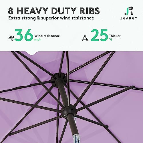 Image of JEAREY 9FT Outdoor Patio Umbrella Outdoor Table Umbrella with Push Button Tilt and Crank, Market Umbrella 8 Sturdy Ribs UV Protection Waterproof for Garden, Deck, Backyard, Pool (Taro Purple)