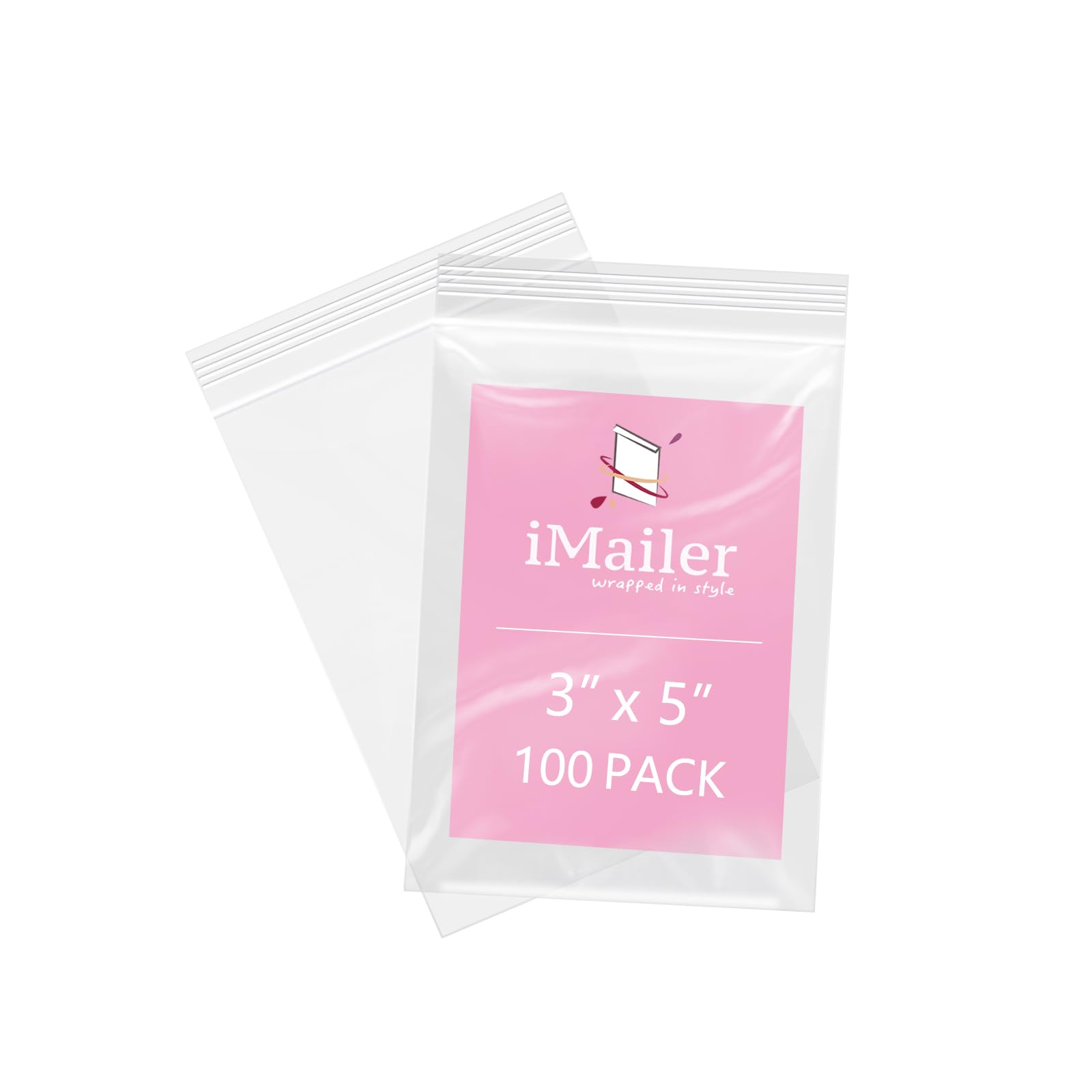 iMailer - 100 Pcs- 3" x 5" Clear Small Zip Bag - Reclosable Zip Plastic Poly Bags 2 Mil with Resealable Lock Seal Zipper for Photo, Jewelry, Bakery,