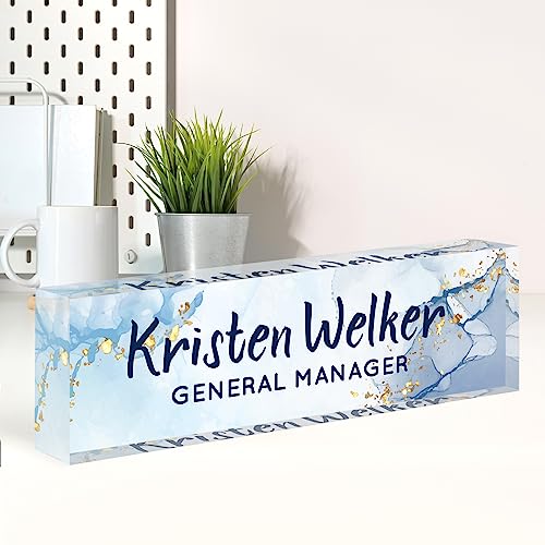 Image of Name Plate for Desk, Desk Name Plate Personalized, Office Decor for Women Men, Acrylic Desktop Accessories, Office Appreciation Gifts for Boss Social Workers Nurse Teacher Employee (Blue /White)